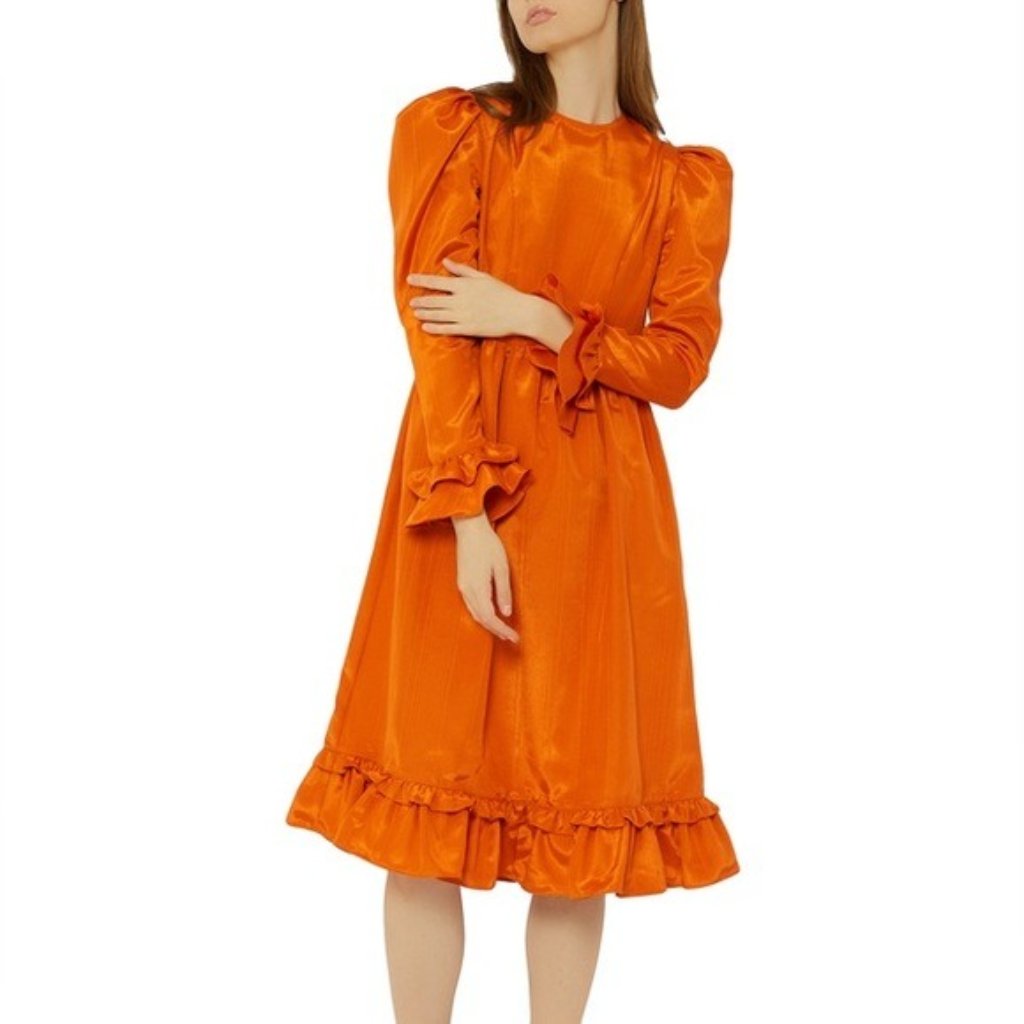 Batsheva Prairie Dress In Orange Moire Size 2